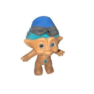 Vintage Ace Novelty Troll Doll With Blue Hair & Hat